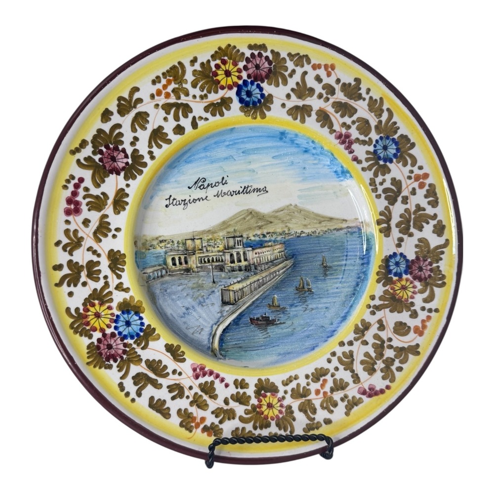 Vintage Napoli Ceramic Plate Stazione Marittima Hand Painted Italian 9.75"